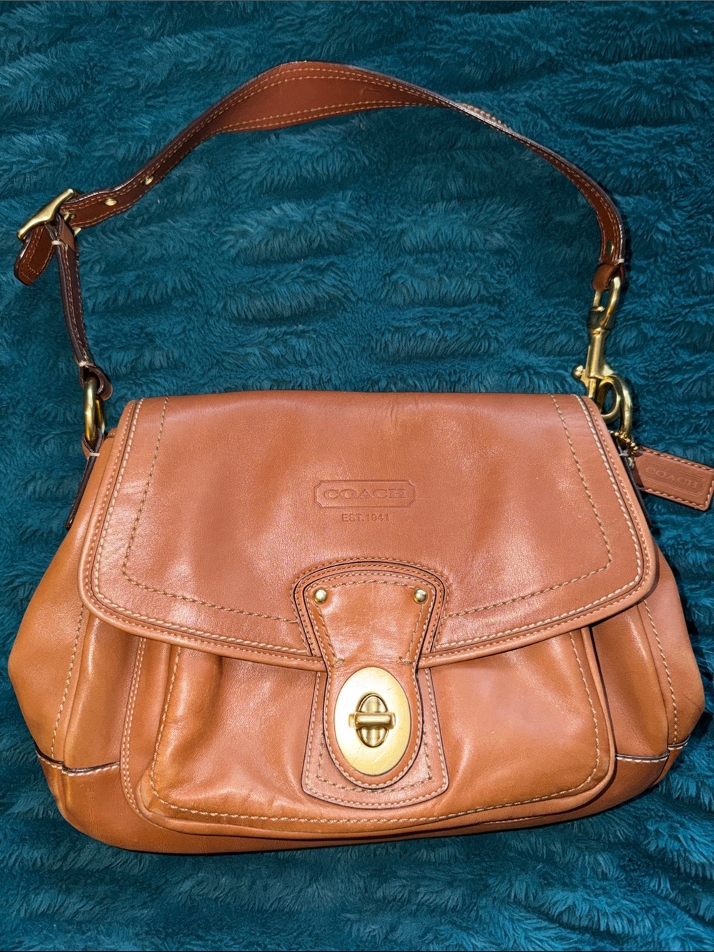 Coach Saddle Brown Leather Shoulder Bag with Gold Hardware